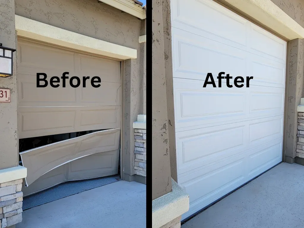 Before and after garage door work in New Braunfels TX